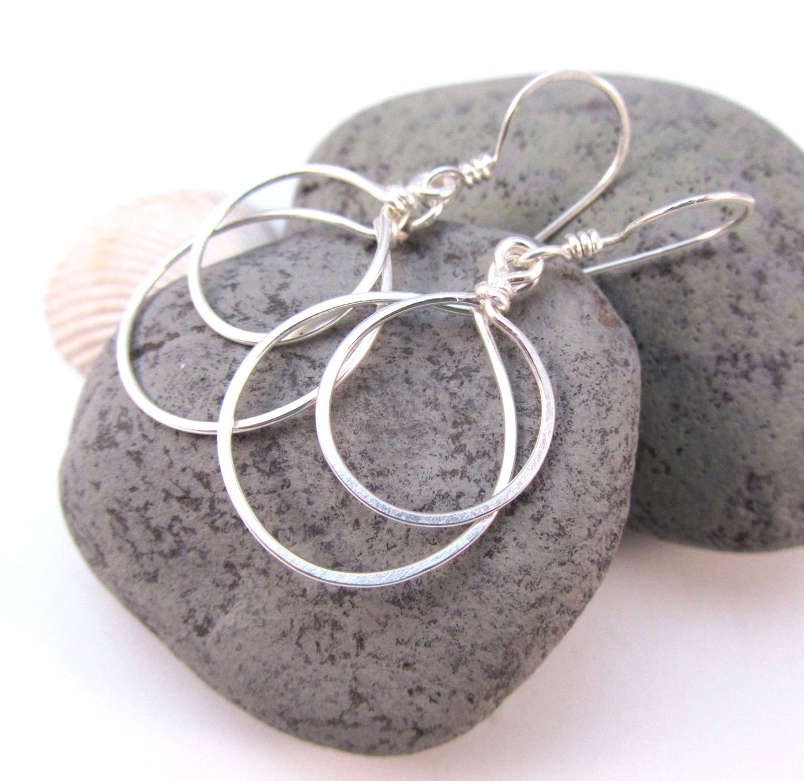 Hoop Dangle Earrings Classic Elegant Silver Hoop Earrings Etsy