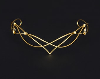 Gold Circlet Headpiece - Elven Elvish Celtic Handfasting Circlet - Bridal Wedding Tiara - Medieval Renaissance Fair Costume Crown - Elissa