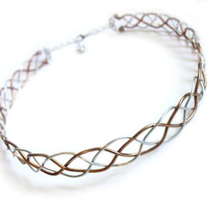 Celtic Braid Headband Circlet - Two Tone Silver and Bronze Aluminum Wire Headpiece - Medieval Renaissance Elven Crown