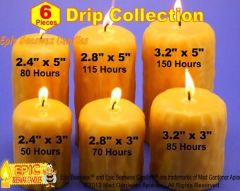Rustic Candles Dripped Finish Beeswax Pillar Candles, 6 Pieces, Pure Beeswax Candles, Best Pure Beeswax Candle Pillars Collection