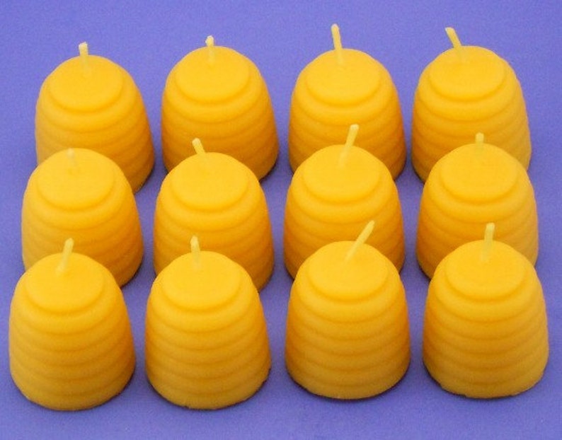 Large Bee Hive Tea Light Candles One Dozen Large Beeswax Etsy
