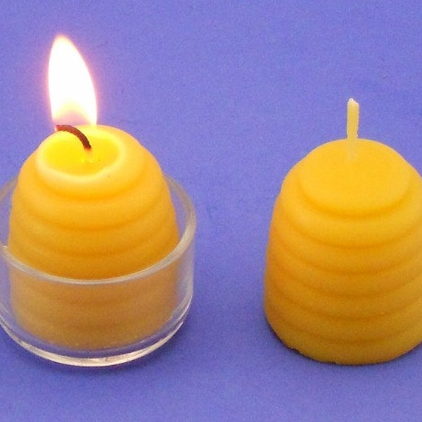 Large Pure Beeswax Bee Hive Tea Lights, One Dozen Organic Beeswax Beehive Tealight Candle Refills, Eco Friendly Cute Little Bee Gifts.