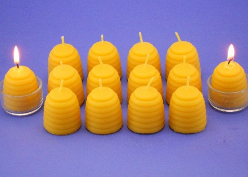 Large Pure Beeswax Bee Hive Tea Lights One Dozen Organic Etsy