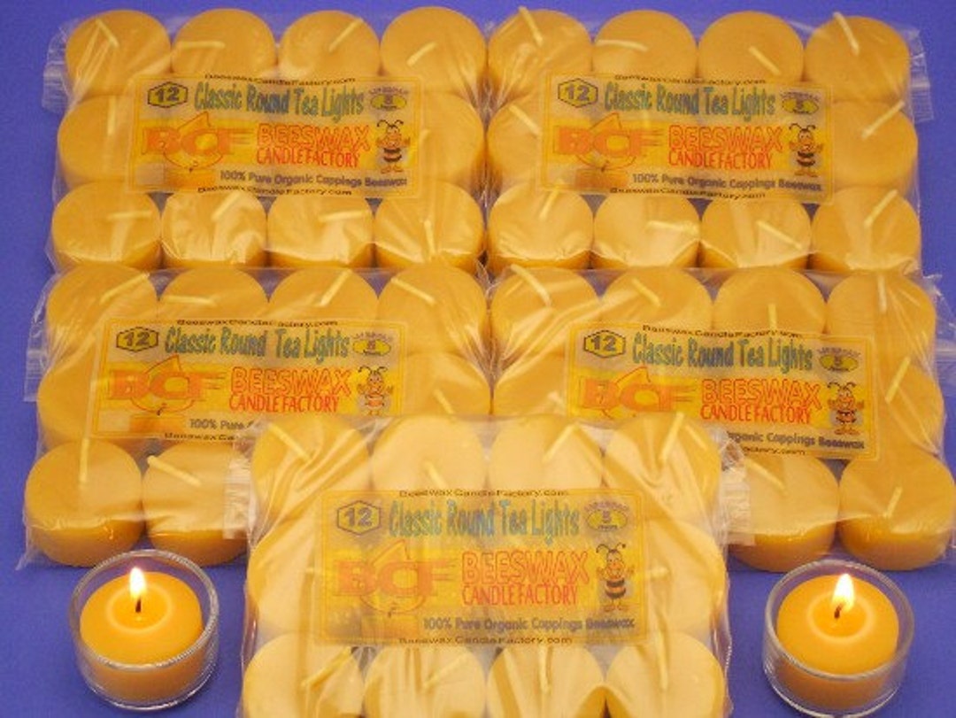 Set of 60 Beeswax Tea Lights, Bulk Beeswax Tea Light Refills, Canadian Bees Wax Candles