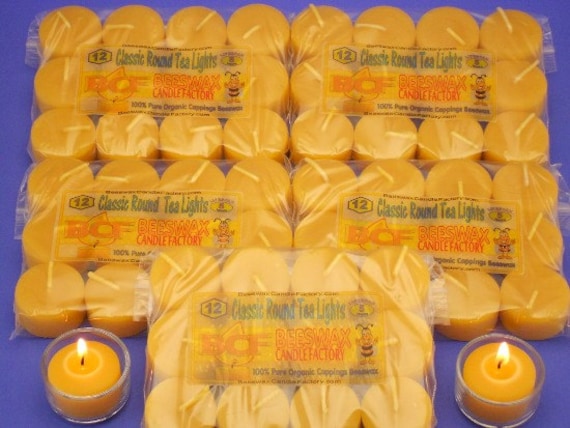 Set of 60 Beeswax Tea Lights, Bulk Beeswax Tea Light Refills