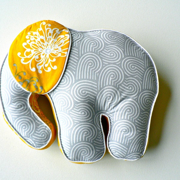 Elephant Pillow Yellow and Grey