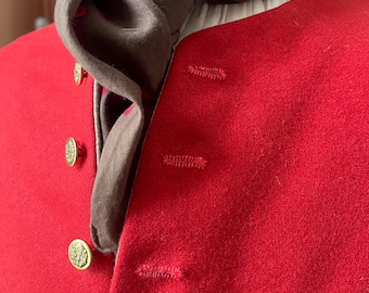 Cardinal Red 18th Century Waistcoat /  Size 44 Chest / Handsewn buttonholes / Authentically Made / Made of 100% Wool Broadcloth