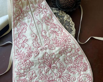 Large Single  18th Century Embroidered Linen Pocket /Stitched in Light Rose Wool