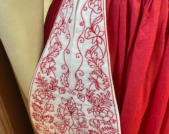 Pair of 18th Century Embroidered Linen Pockets /Stitched in Red Wool -  #0013