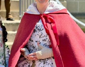 18th Century Cranberry Mid - Length  Wool Broadcloth Cloak - IN STOCK!
