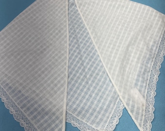 Checked Cotton Neckerchief: Antique Lace Edging, Reenactment Costume