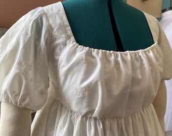Embroidered Apron Front Gown: Ready-to-Ship! / 40-42 bust  Early 19th Century Regency Style