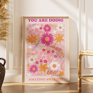 Retro Flower Power Print | Positive Quote, 70s Wall Art