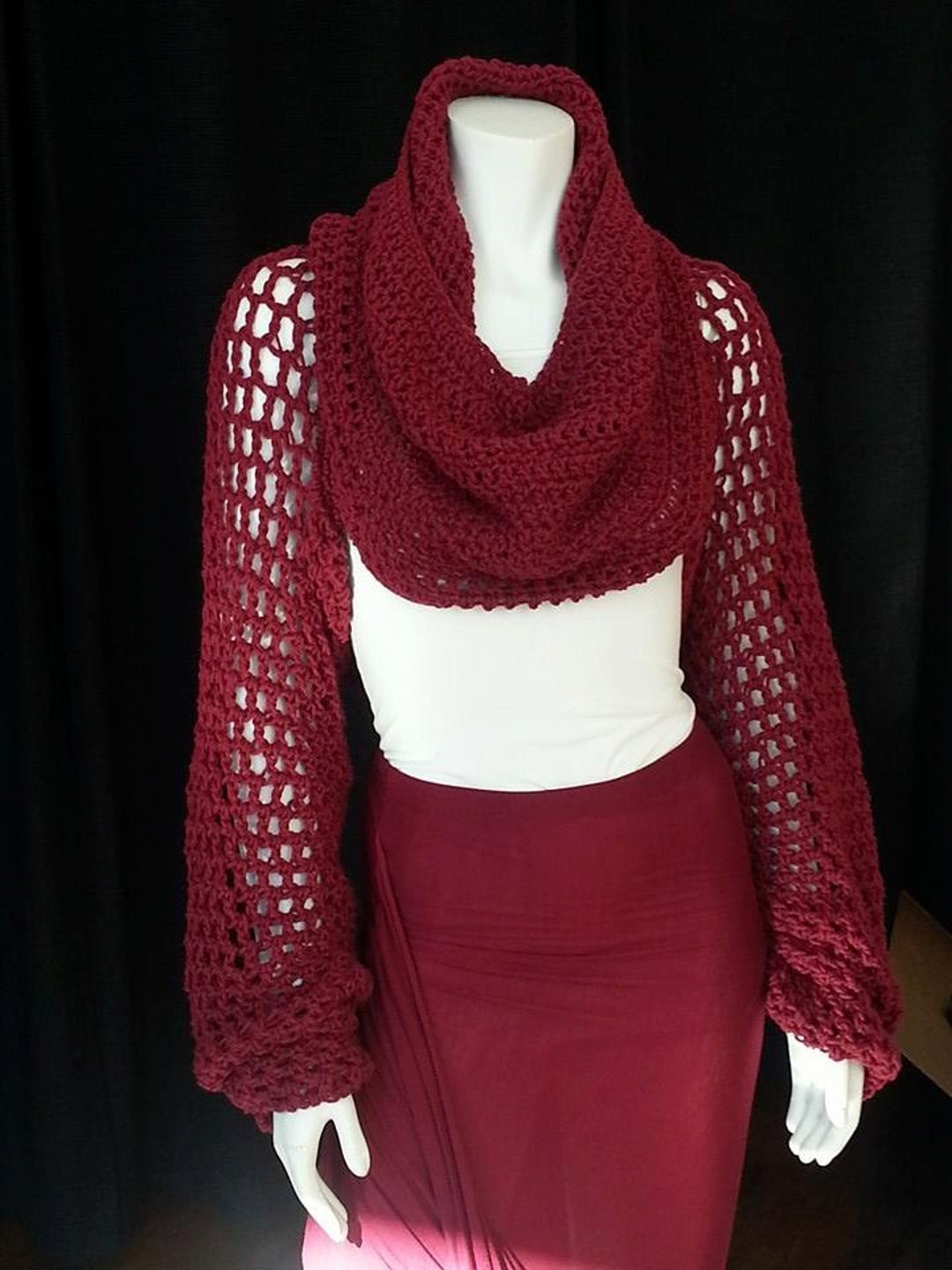 Long Sleeve Crochet Shrug With Removable Cowl Neck Etsy