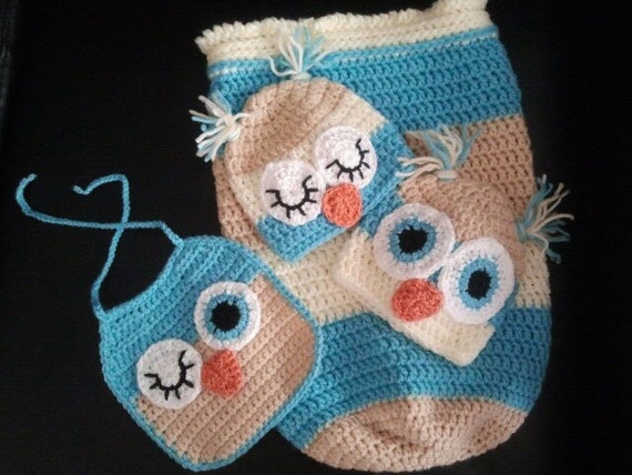 sleep sack with matching owl hats and winking owl bib | Etsy