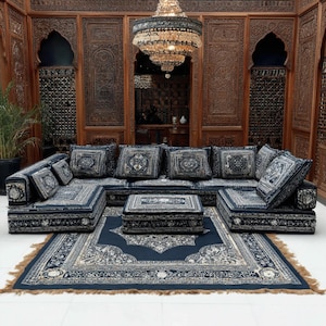 Arabic Style Floor Seating Set, Handmade Oriental Sofa Cushions with Backrest and Pillows, Arabic Majlis Living Room Furniture