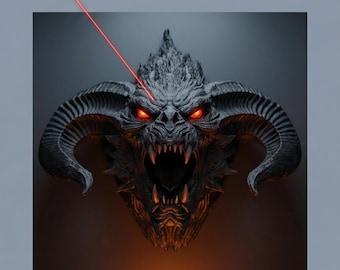 Balrog Wall Mount: Fearsome Demon Head Sculpture (14"x13"x9")