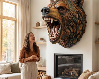 Incredibly detailed multi colored Bear head wall hanging art!