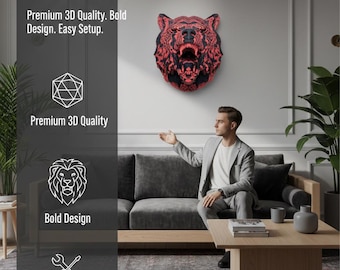 This a WOW factor wall decoration. Multi Colored "Bear Head" print