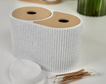 Two-Compartment Q-Tip Holder, Cotton Round Storage, Modern Vanity Decor
