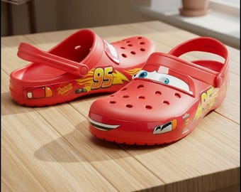 Lightning McQueen Car Clogs | Kids & Adults Cartoon Print  Slip-On Sandals | Fun House Shoes | Men And Women’s Casual | Slippers All Sizes