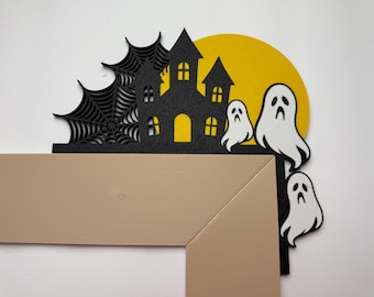 Three Ghosts Door Corner – 3D Printed Halloween Door Topper | Cute Ghost Halloween Decor | Fun Door Frame Decoration