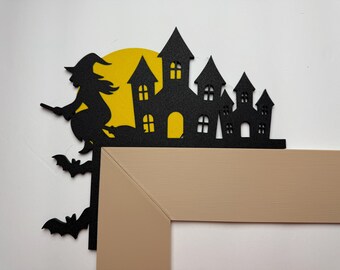 Witch Flying Over The Moon Door Corner – 3D Printed Halloween Door Topper