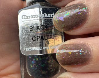 Black Opal Nail Polish: Black Jelly with Rainbow Flakes