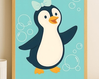Penguin Bubble Bath Art – Playful Kids Bathroom Decor (Digital Download)