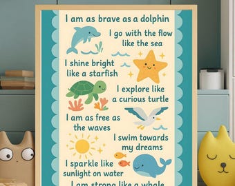 Ocean Friends Affirmation Poster - Unter dem Meer Kinder Wandkunst - druckbare Kinderzimmer-Motivation