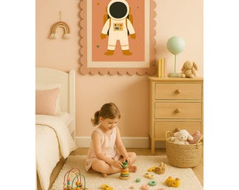 宇宙飛行士の子供部屋アートプリント - 宇宙探検家、男女兼用インテリア（デジタルダウンロード）