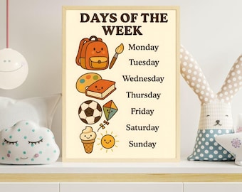 Days of the Week Poster – Montessori Learning Print – Kids Educational Wall Art – Preschool Classroom Decor