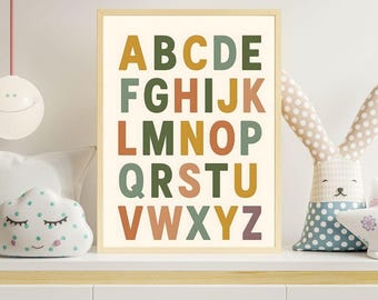 Montessori Alphabet Poster – ABC Wall Art – Preschool Learning Print – Kids Educational Nursery Decor