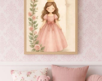 Impressão para quarto de bebê de princesa: decoração de quarto infantil com tema de conto de fadas (download digital)