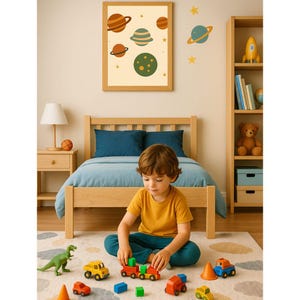 Planets Nursery Wall Art Print – Cute Solar System Space Poster for Kids – Gender Neutral Baby Room Decor – Digital Download Artwork