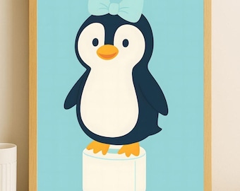 Penguin Potty Training Print – Kids Bathroom Art (Digital Download)