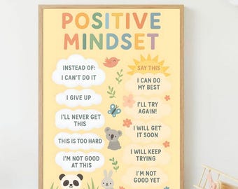 Positive Mindset Kids Poster: Growth Mindset Animal Art (Digital Download)