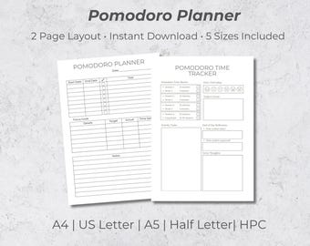 Pomodoro Study Planner Printable | 25 Minute Focus Timer Sheet | Productivity for Students | ADHD Focus