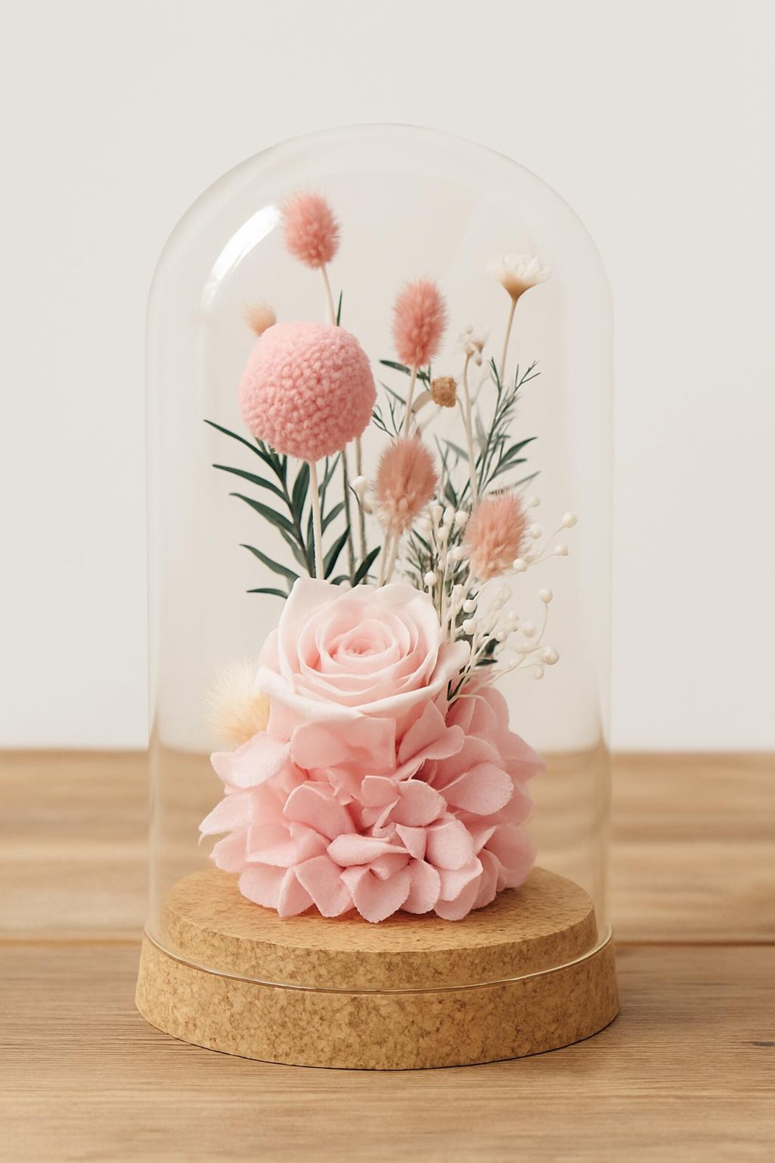 Preserved Pink Rose Arrangement: Glass Dome, Cork Base - Etsy