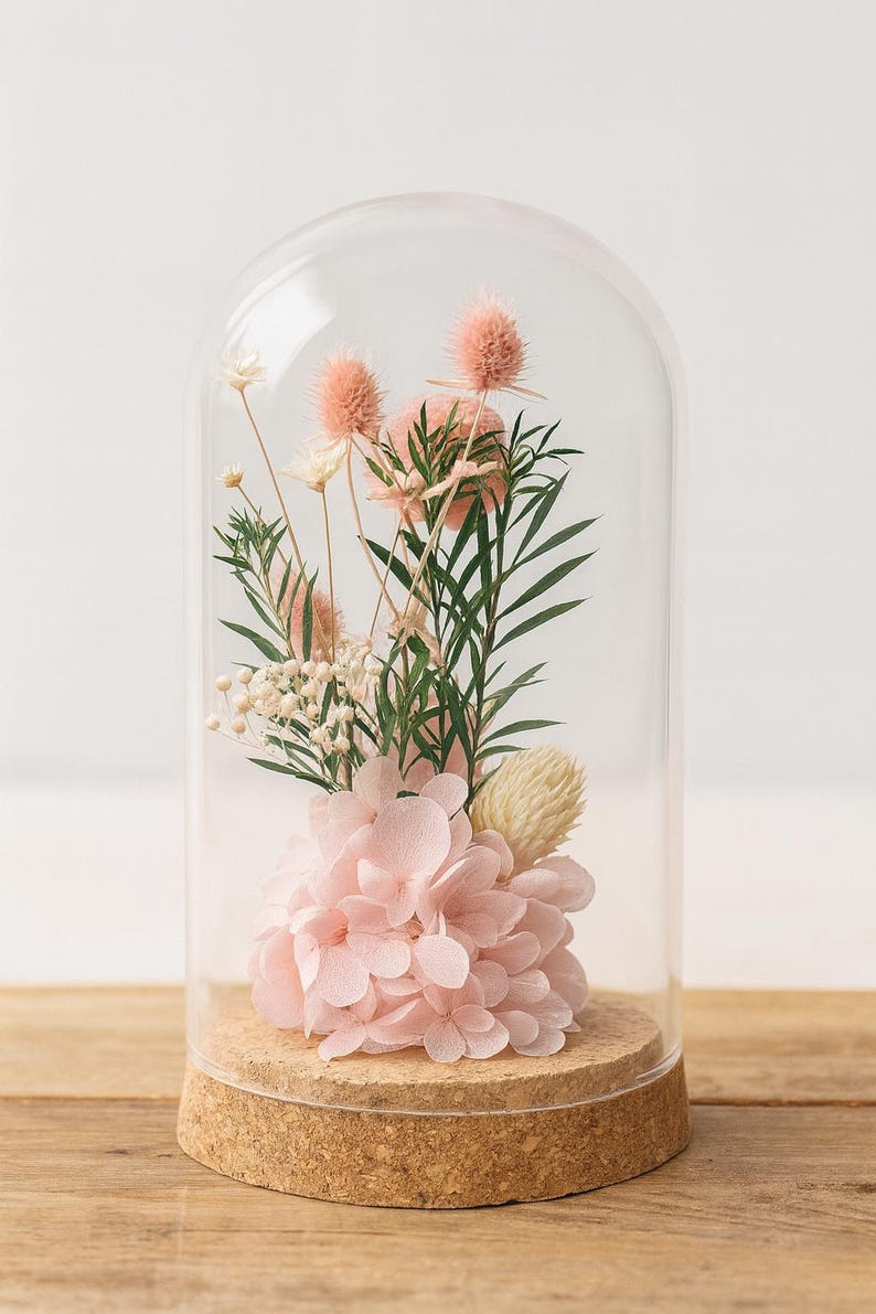 Preserved Pink Rose Arrangement: Glass Dome, Cork Base - Etsy