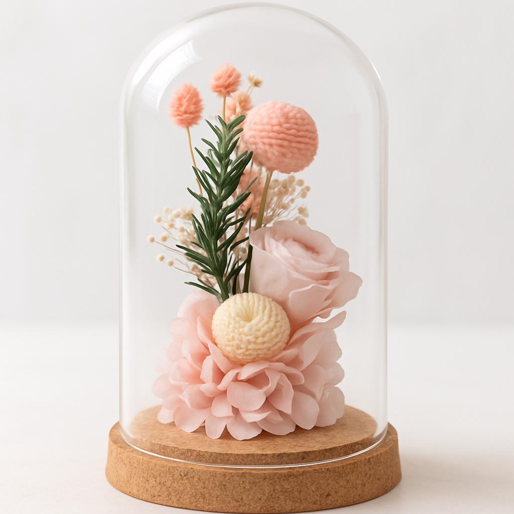 Preserved Pink Rose Arrangement: Glass Dome, Cork Base - Etsy