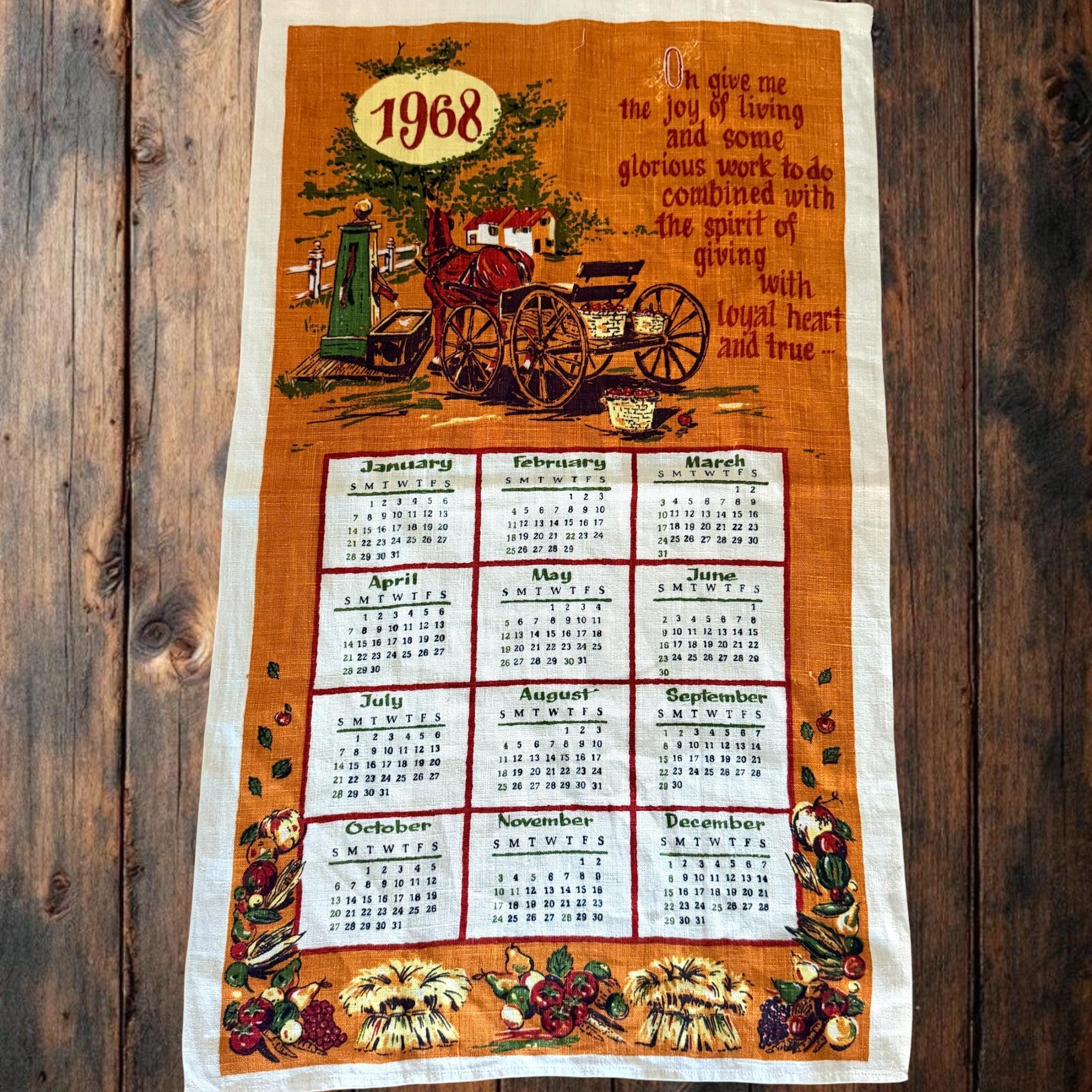 Vintage Cloth Calendar 1968 - Etsy