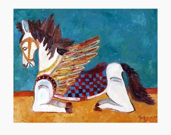 Fine art foto afdrukken Wastekening gevleugelde paard Balinese