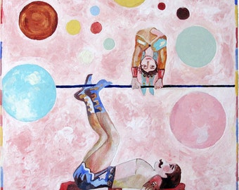 Original Encaustic Painting Circus Strong Man  Beeswax