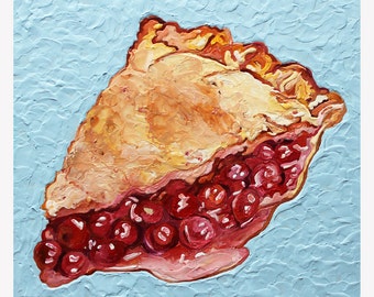 fine art foto afdrukken Encaustic Beeswas Mid Century Cherry Pie Slice Kookboek Retro Wax Painting