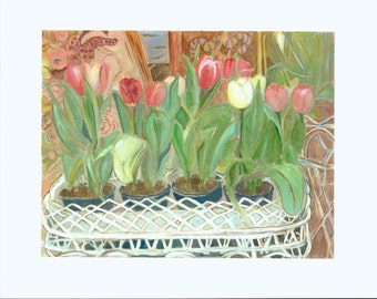 Tulips in Her Garden fine art photograph print from original watercolor
