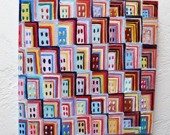 Originele Wastekening schilderij geometrische oorspronkelijke Wastekening bijenwas schilderij abstracte kunst van de stad