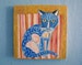 Original Encaustic Painting Blue Cat original encaustic beeswax painting Folk Art Style 