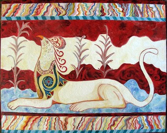 Originele encaustische bijenwas schilderij de griffioen