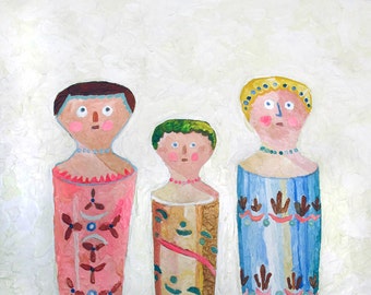 Print Encaustic Beeswax Painting Wooden Dolls color photograph